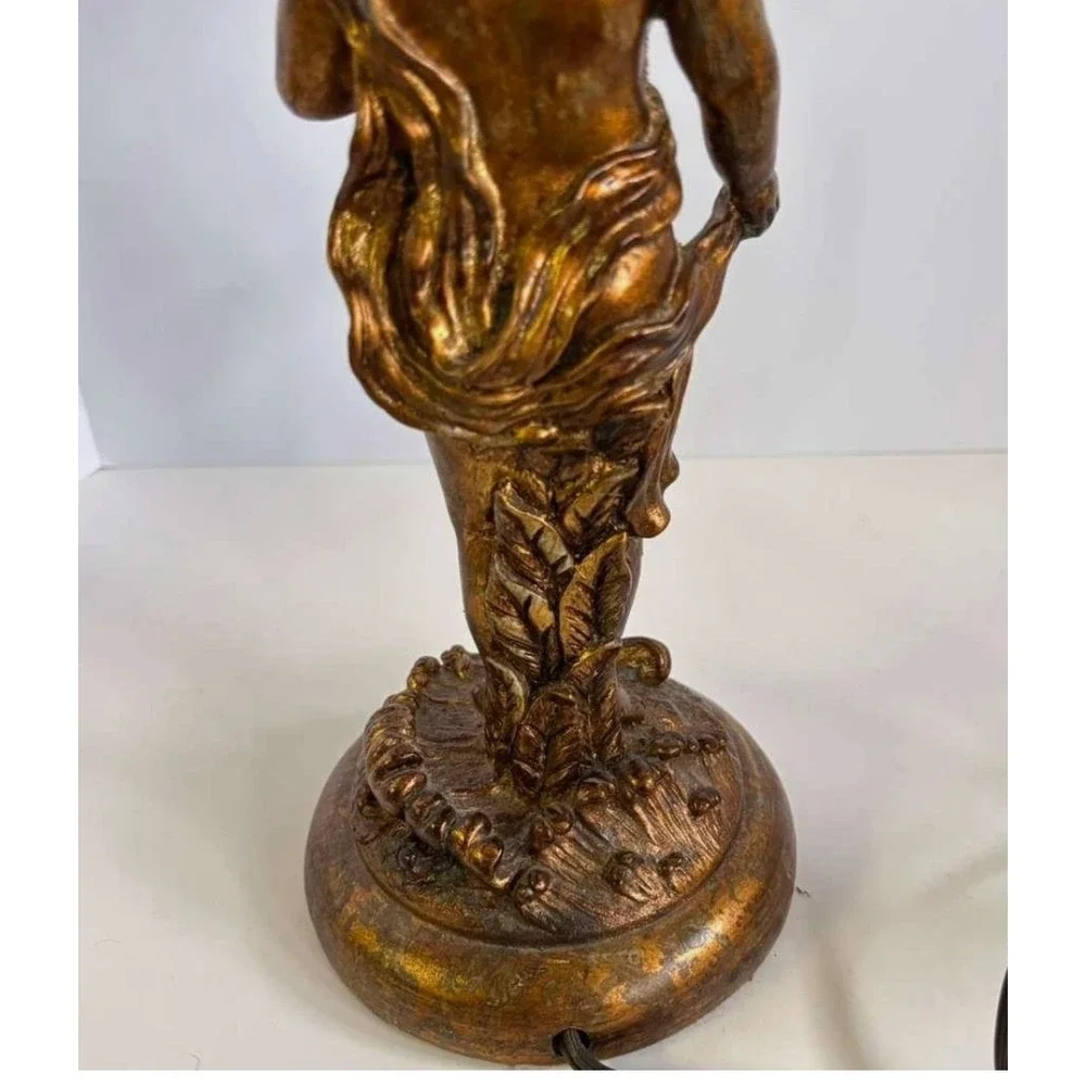 Set Of 2 MCM Neoclassical Hollywood Regency Gold Cherub Composite Lamp 17